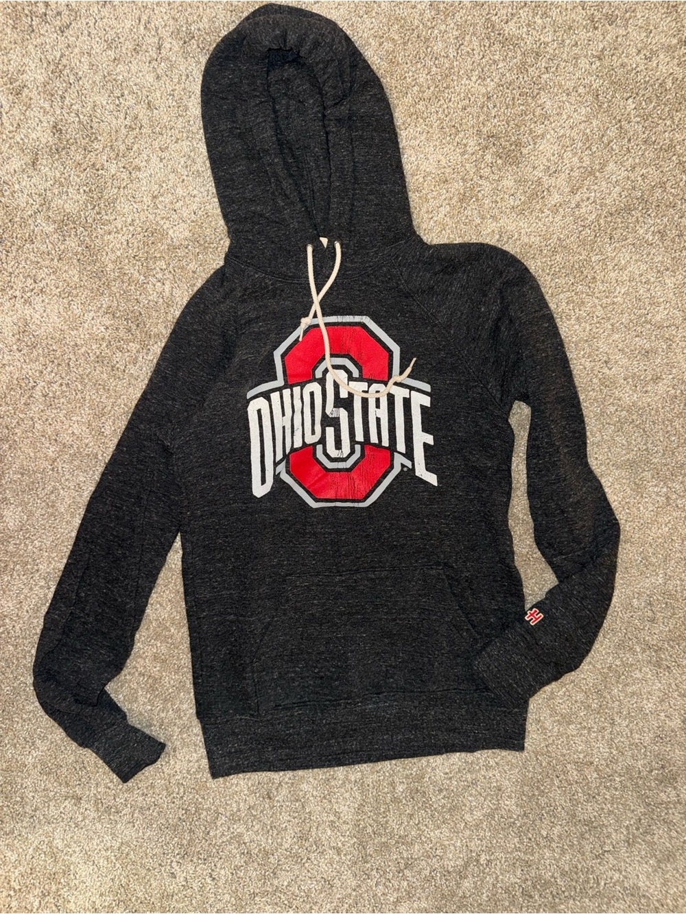 HOMAGE charcoal grey Hoodie with Red and White Graphic, size Small
